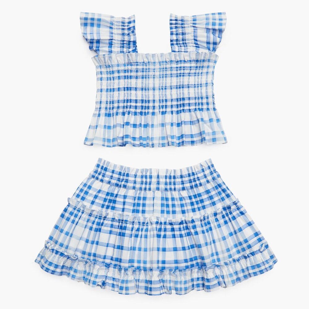 Hill House Home The Tiny Paz Set - Blue Watercolor Gingham Size 12YBlue Watercol